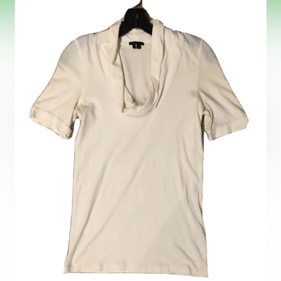 Theory Cream Stretch Cowl Neck Short Sleeve Top - Picture 1 of 7